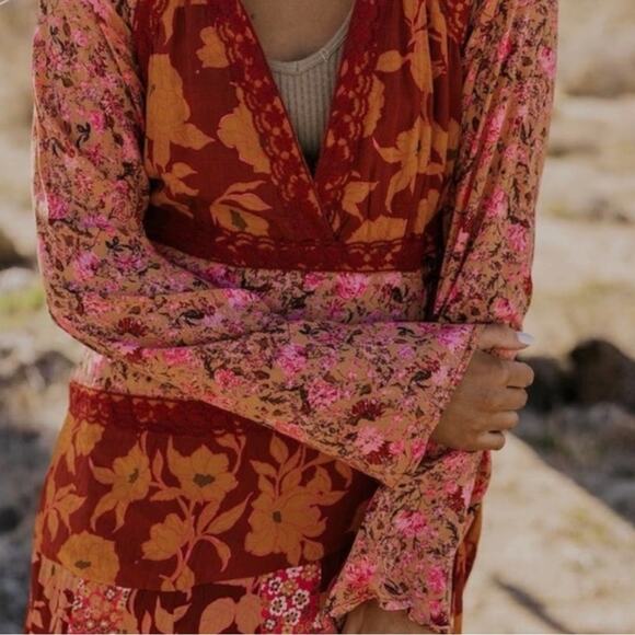 Free People Bohemian Retro 70s Gypsy Floral Tilda Maxi Dress Size Medium - Picture 7 of 15